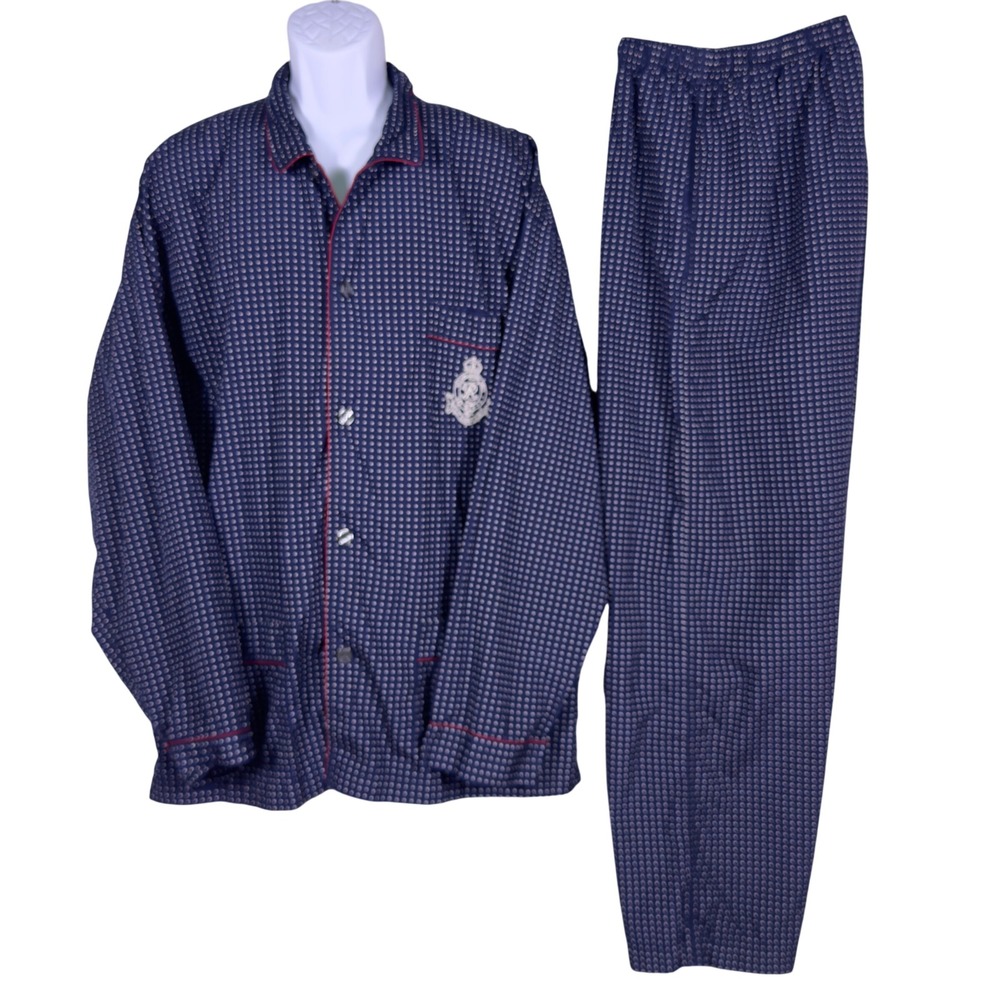 Vtg Polo Ralph Lauren XL Men's Pajama Set Navy Polka Dot Crest Cotton Sleepwear
